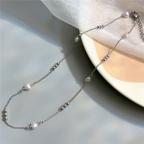 Classic Style Heart Shape Flower Bow Knot Titanium Steel Necklace