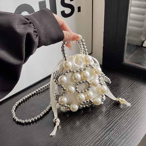 Women's Small Pu Leather Solid Color Elegant Beading Square String Evening Bag