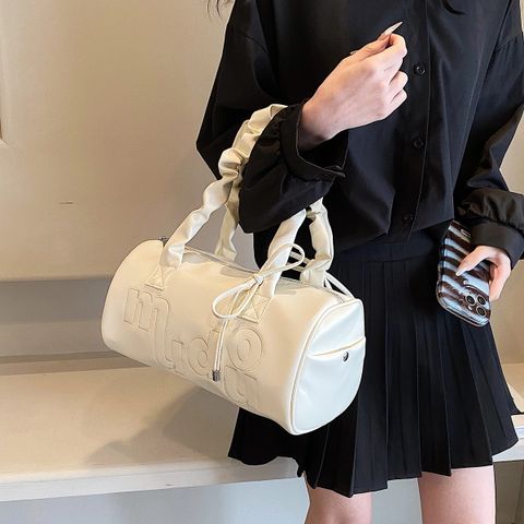 Women's Pu Leather Solid Color Classic Style Cylindrical Zipper Handbag