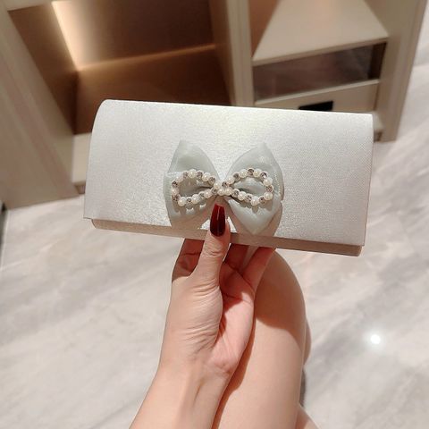 Apricot Silver Polyester Solid Color Bow Knot Square Evening Bags