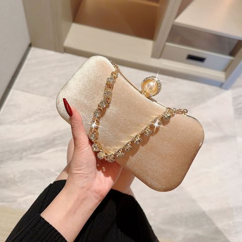 Gold Polyester Solid Color Square Evening Bags