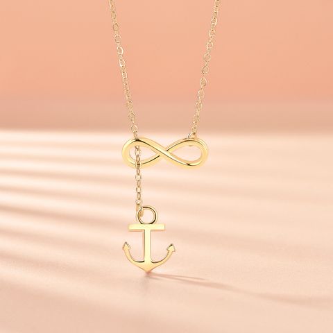 Copper Elegant Simple Style Plating Infinity Anchor Pendant Necklace