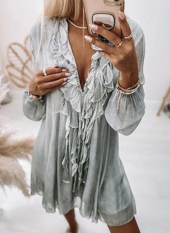 Women's Chiffon Shirt Long Sleeve Blouses Sexy Solid Color