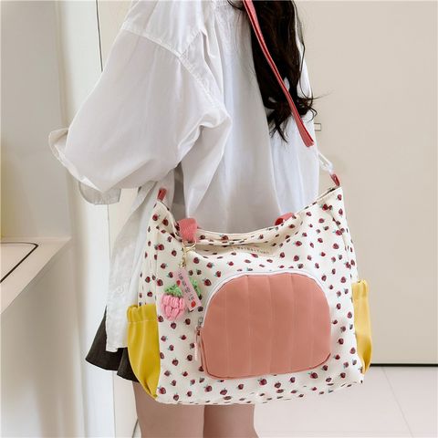 Women's Large Nylon Color Block Preppy Style Zipper Shoulder Bag