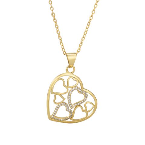 Copper 18K Gold Plated Casual Simple Style Hollow Out Inlay Heart Shape Butterfly Zircon Pendant Necklace Necklace