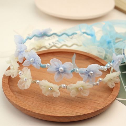 Women's Cute Sweet Flower Gauze Inlay Artificial Pearls Hair Band
