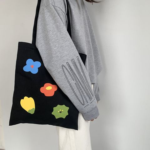 Women's Medium Canvas Flower Cute Square Magnetic Buckle Canvas Bag