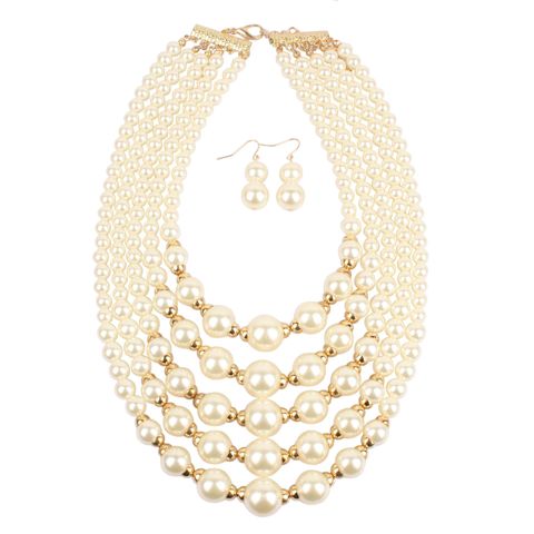 Fashion Exaggerated Imitation Pearl Short Multi-layer Necklace Nhct155113