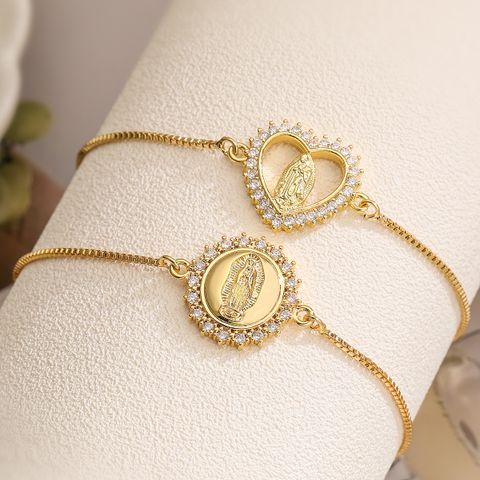 Copper 18K Gold Plated Simple Style Human Maria Inlay Zircon Bracelets