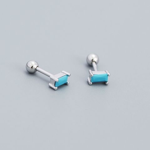 Fashion Square Sterling Silver Inlay Zircon Ear Studs 1 Pair