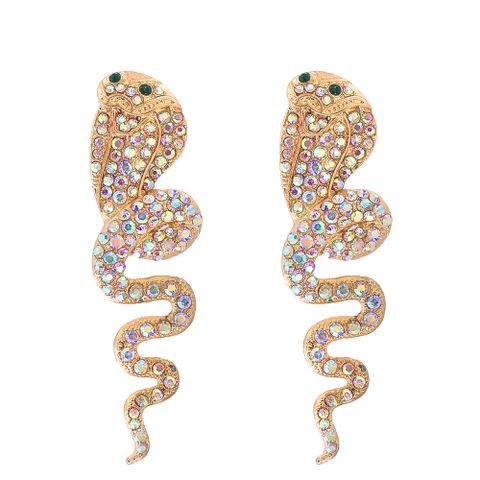 Nihaojewelry Jewelry Wholesale Fashion Color Diamond Small Snake Earrings