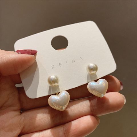 925 Silver Needle Simple Small Love Pearl Earrings Korean Girl Earrings  Wild Temperament Earrings Wholesale Nihaojewelry