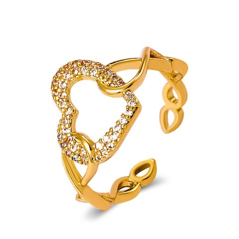 Cross-border New Arrival Diamond Love Heart-shaped Ring European And American Fashion Minimalist Peach Heart Open Index Finger Ring Little Finger Ring Female Gift