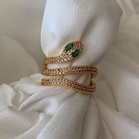 18k Fashion Retro Emerald Inlaid Zircon Snake Copper Ring Wholesale Nihaojewelry