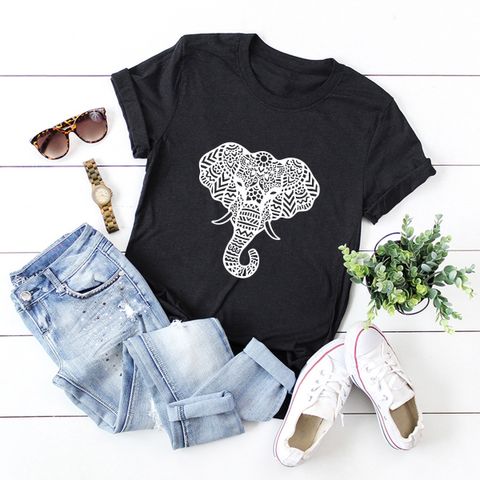 In Stock! Cross-border  Hot European And American Women's Clothing Top Popular Elephant Printed Short-sleeved T-shirt For Women