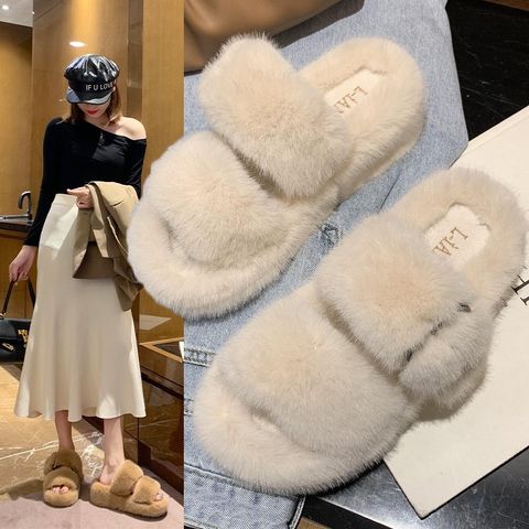 New Slippers Thick Bottom Rabbit Fur Fashion Cotton Slippers