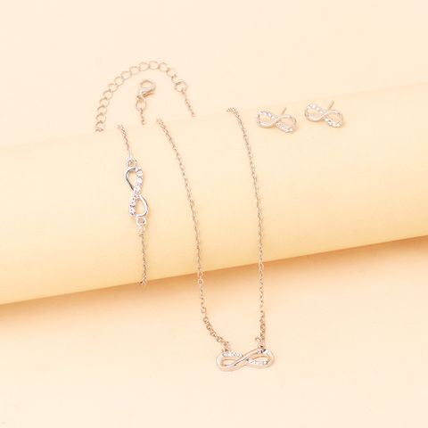 Fashion Necklace Bracelet Earrings Set  Simple Rhinestone Alloy Jewelry