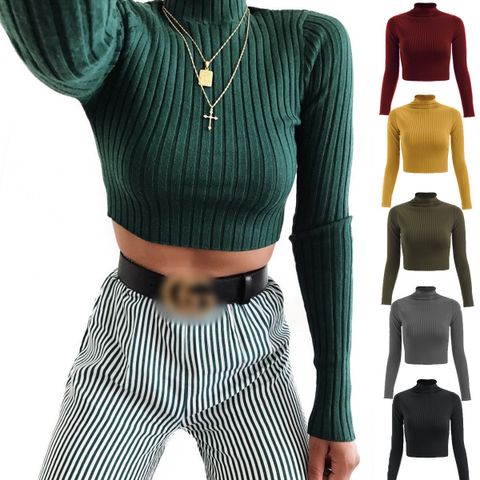 Women's Knitwear Long Sleeve Blouses Simple Style Solid Color