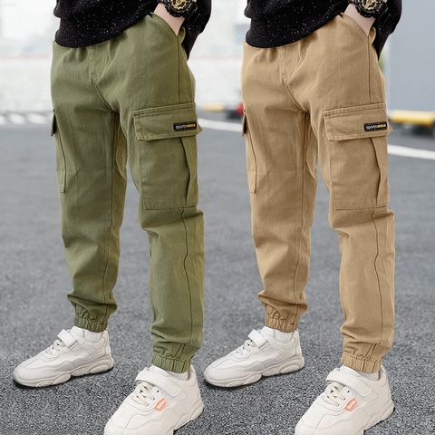 Casual Solid Color Pocket 100% Cotton Boys Pants