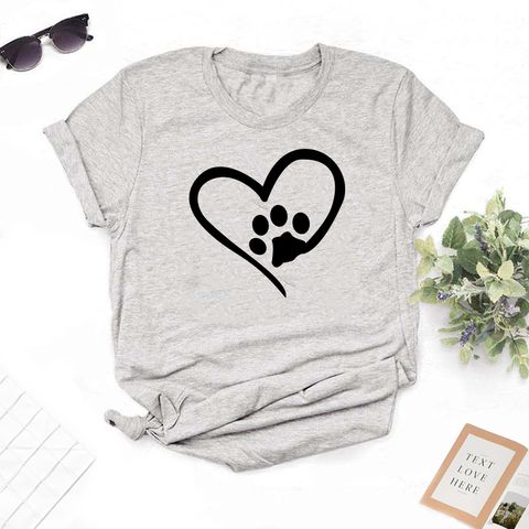 Round Neck Creative Heart-shaped Print Short-sleeved T-shirt