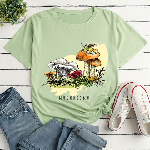 Cartoon Mushroom Print Ladies Loose Casual T-shirt