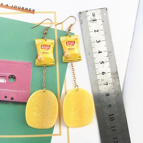 Creative Potato Chips Snack Bag Long Earrings Ear Clip