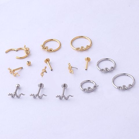 Unisex Fashion Snake Stainless Steel Metal Ear Studs Nose Ring Plating No Inlaid