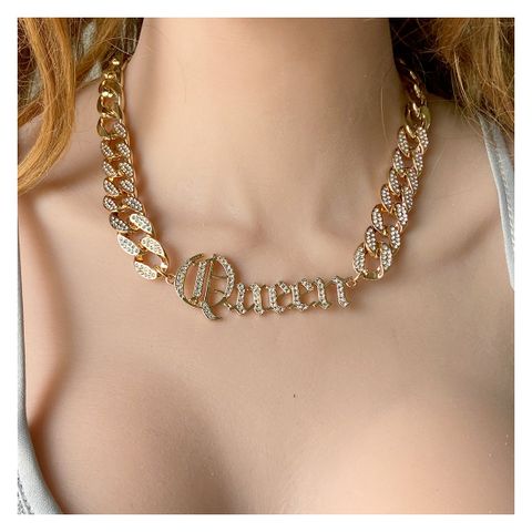 Shiny Letter Alloy Artificial Rhinestones Necklace 1 Piece