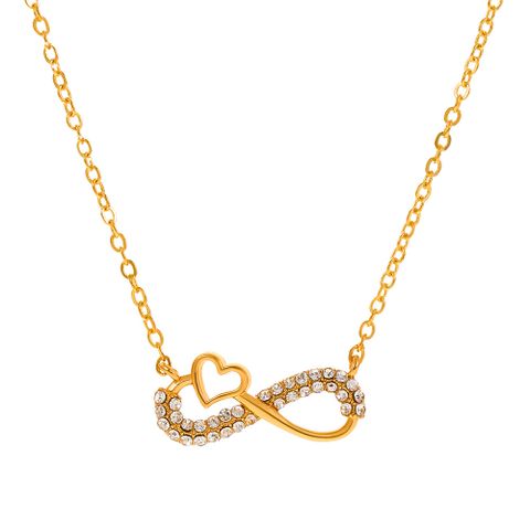 Fashion Number Heart Shape Alloy Plating Artificial Rhinestones Necklace