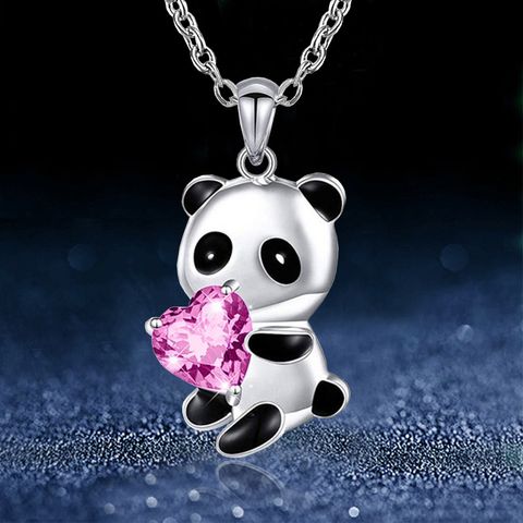 Fashion Panda Heart Shape Alloy Inlay Artificial Crystal Valentine's Day Women's Necklace