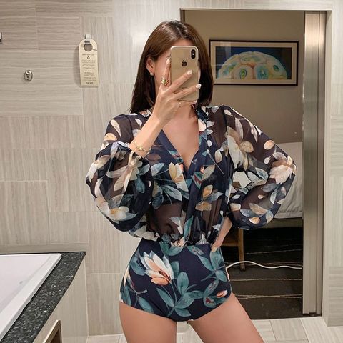 Women's Fashion Flower Printing Backless One Piece