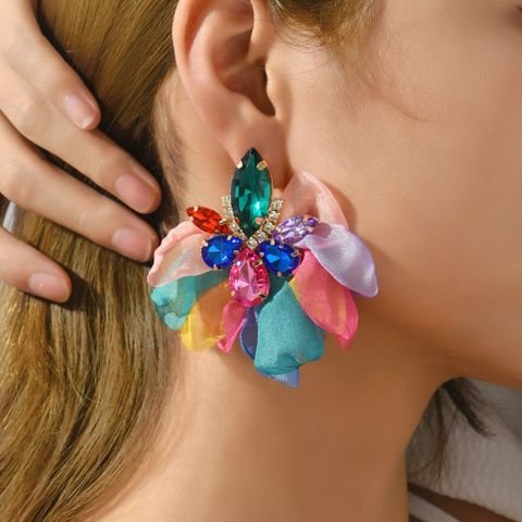 1 Pair Sweet Flower Cloth Rhinestone Earrings
