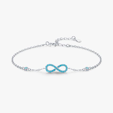 Simple Style Infinity Sterling Silver Plating Inlay Turquoise Rhodium Plated Bracelets