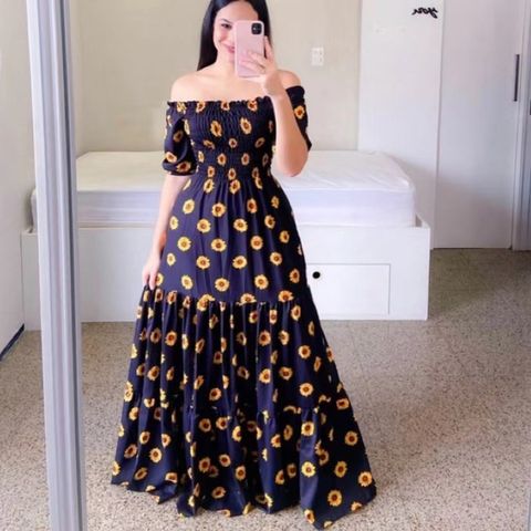 Women's A-line Skirt Vacation Off Shoulder Printing Sleeveless Ditsy Floral Color Block Butterfly Maxi Long Dress Holiday