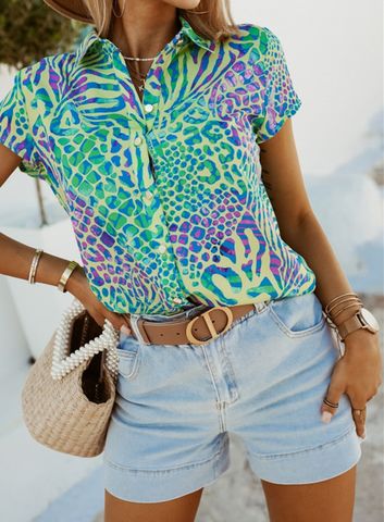 Women's Blouse Short Sleeve Blouses Printing Vacation Tropical Printing