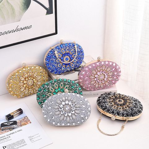 Silver Gold Blue Pu Leather Solid Color Oval Evening Bags