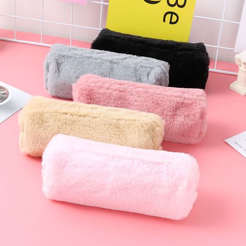 Cute Simple Solid Color Plush Octagonal Pencil Case Student Stationary