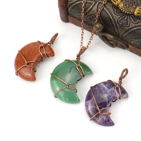 Ethnic Style Moon Natural Stone Handmade Pendant Necklace 1 Piece
