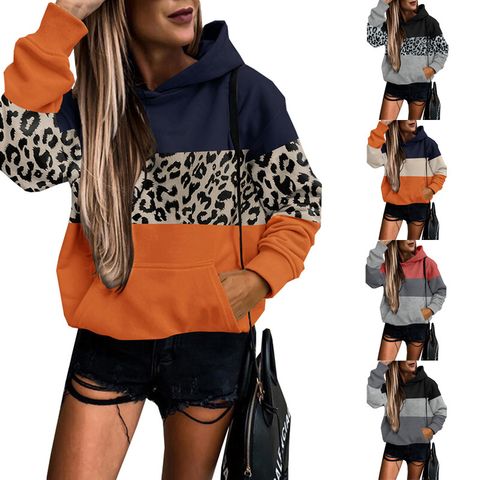 Mujeres Sudadera Manga Larga Sudaderas Con Capucha Y Sudaderas Bolsillo Casual Leopardo