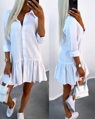 Women's Shirt Dress Casual Shirt Collar Long Sleeve Solid Color Above Knee Daily Street