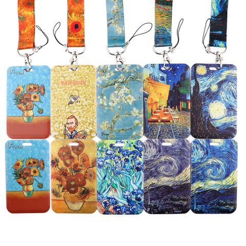 Art Style Van Gogh Lanyard Card Cover Student School Card Bus Pass Shuttle Card Access Control Card Double-sided Printed Mobile Phone Strap