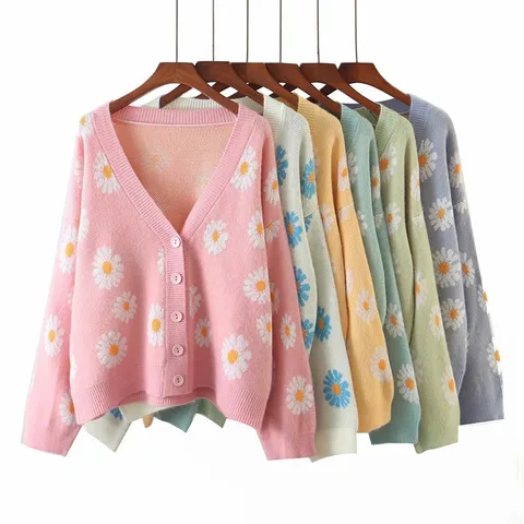 Women's Sweater Long Sleeve Sweaters & Cardigans Printing Casual Daisy