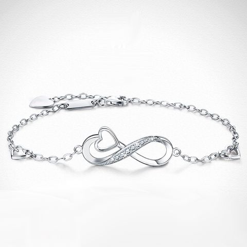 Simple Style Infinity Heart Shape Sterling Silver Plating Inlay Artificial Diamond Bracelets