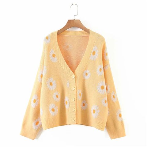 Women's Sweater Long Sleeve Sweaters & Cardigans Printing Casual Daisy