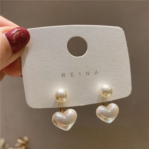 Fashion Heart Shape Pearl Inlay Pearl Women's Drop Earrings 1 Pair