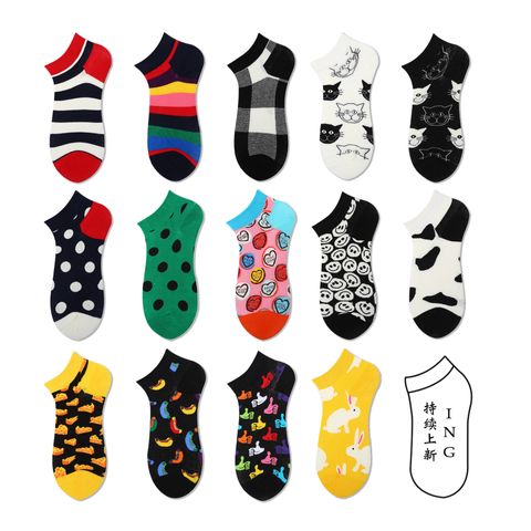 Unisex Casual Simple Style Geometric Cotton Ankle Socks A Pair