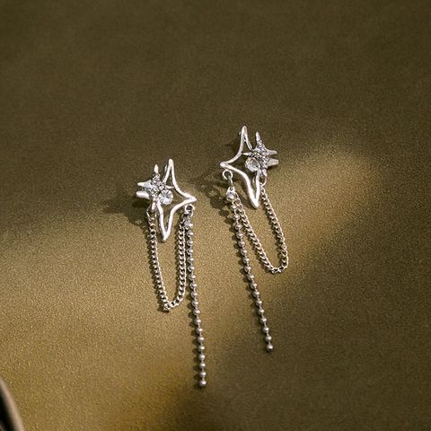 Wholesale Jewelry Ig Style Sweet Star Alloy Rhinestones Chain Inlay Drop Earrings