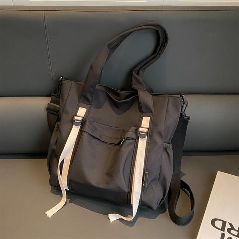 Women's Canvas Color Block Vacation Streetwear Sports Sewing Thread Square Zipper Shoulder Bag Messenger Bag