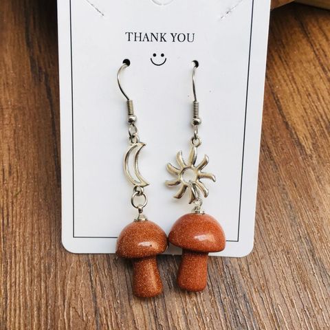 1 Pair Simple Style Moon Mushroom Patchwork Crystal Copper Drop Earrings Earrings