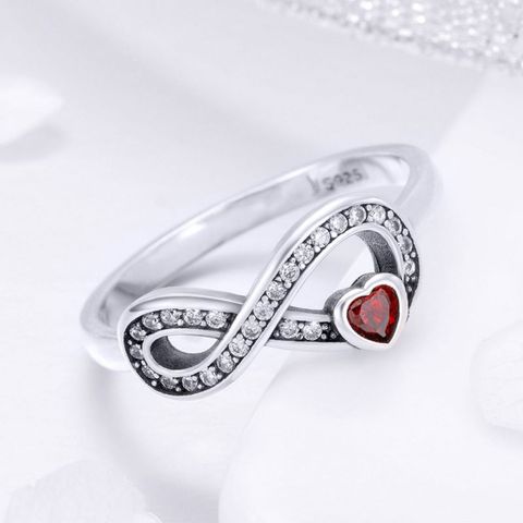 Casual Streetwear Infinity Heart Shape Sterling Silver Inlay Zircon Rings